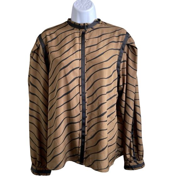 Vintage‎ Pogia By D. Polimeni Brown Black Striped Blouse Size 14 80’s Vibes - Picture 1 of 10